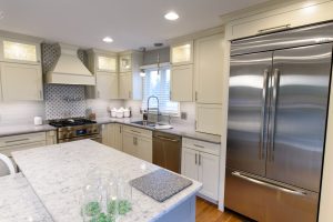 Newly renovated kitchen with a large kitchen island.