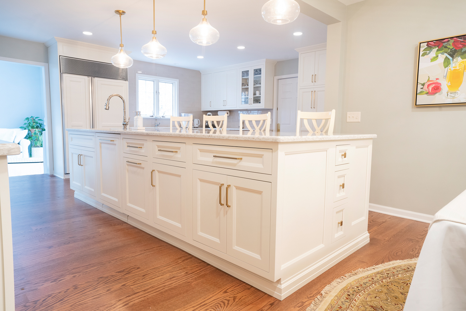 Large open-concept kitchen with large island.