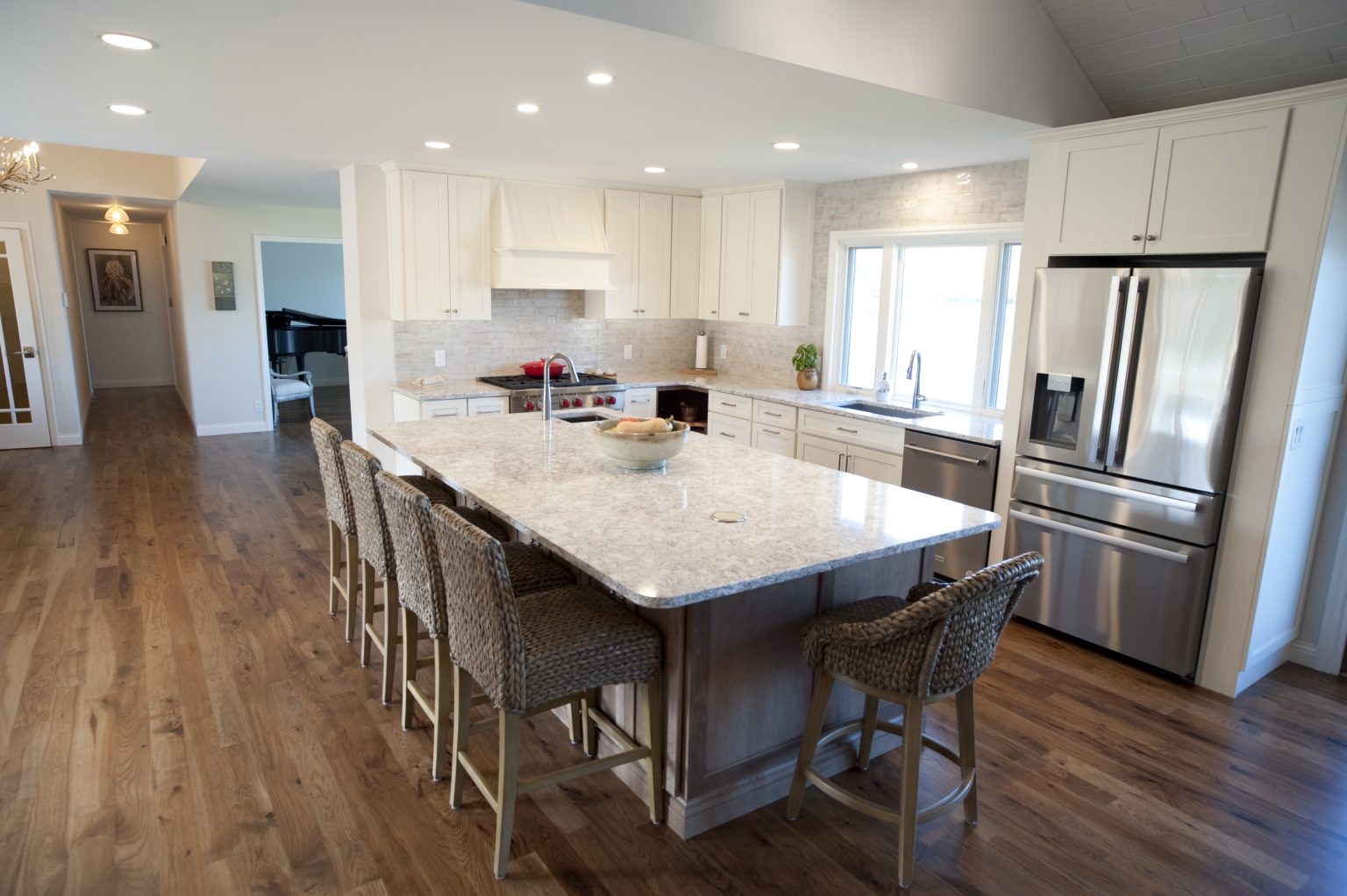 Large kitchen island with room for plenty of seating installed by Perrysburg kitchen remodeler